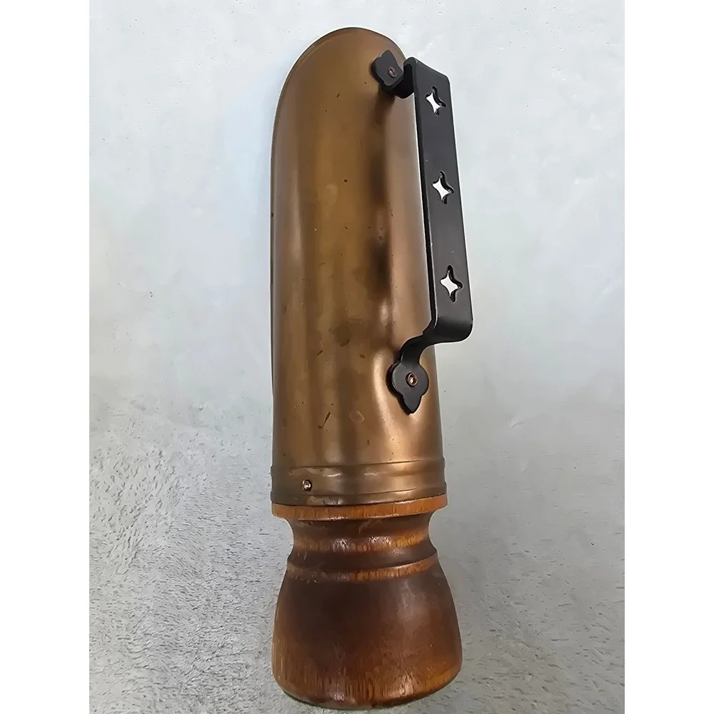 Vintage Copper Sconce Candle Holder Wood Base Rustic Reflector Taper Holder